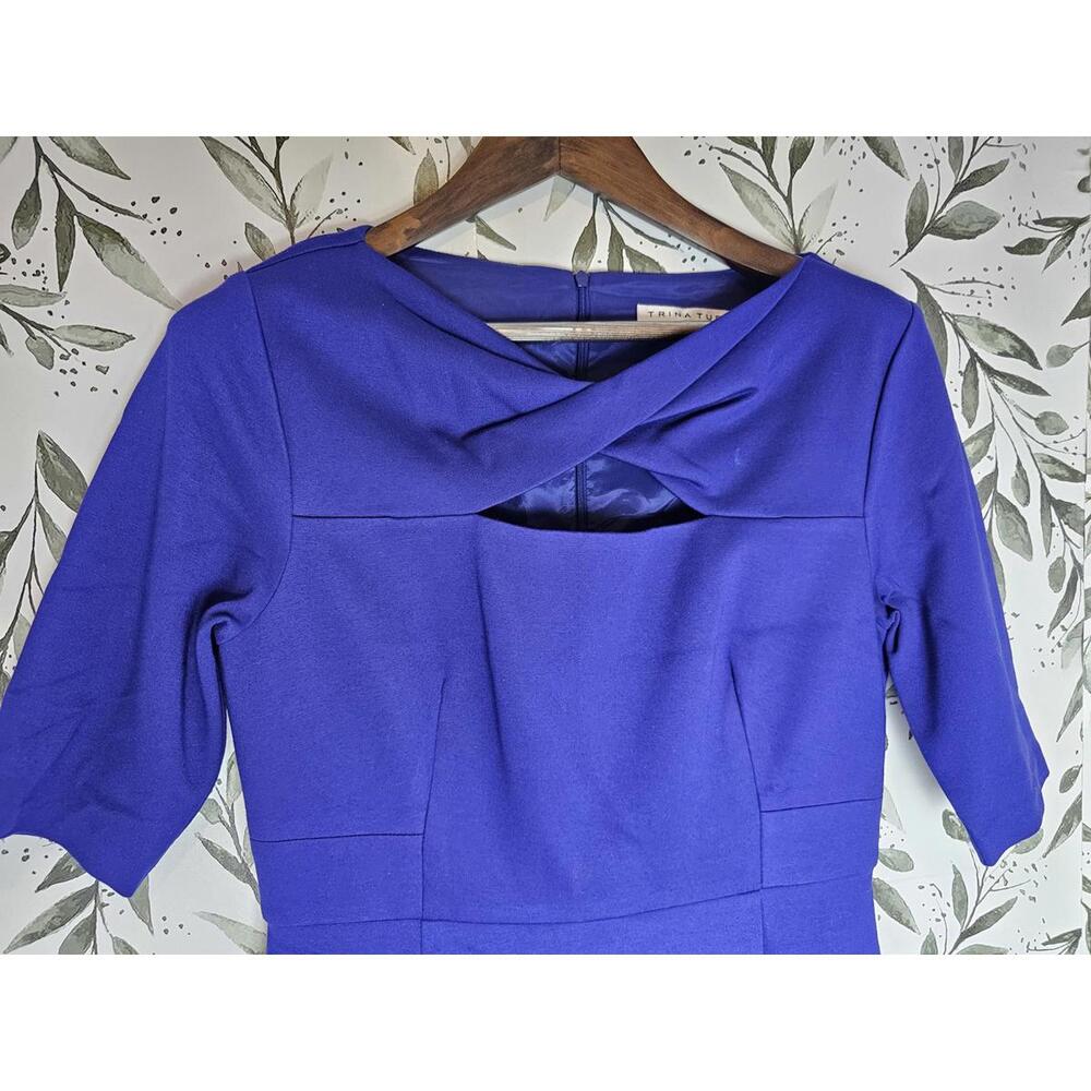 Trina Turk Dress Blue Womens Size 10 Cut Out  3/4 Sleeve